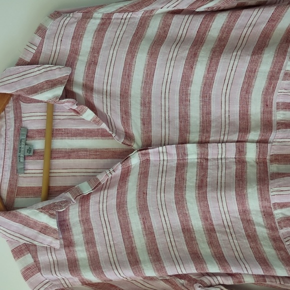 Marc New YorkAndrew Marc Linen Pink Striped Coastal Grandma Beach Women Top PXL - Picture 2 of 7